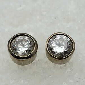 Vintage RLL 14K White Gold Clear CZ Stud Earrings 6.5mm